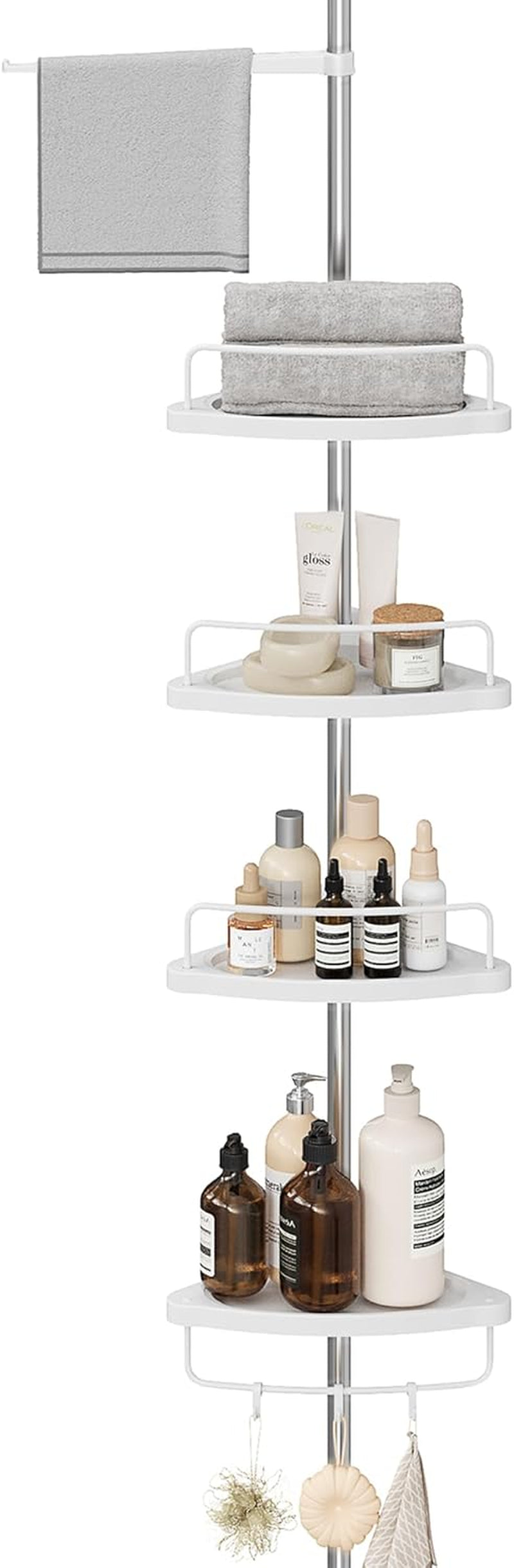 Corner Shower Caddy Tension Pole, 4-Tier Rust-Resistant Shower Organizer, Shower Shelf, Drill-Free, 35.8 to 118.1 Inches, Height Adjustable Trays, for Bathroom, Ink Black UBCB008B01