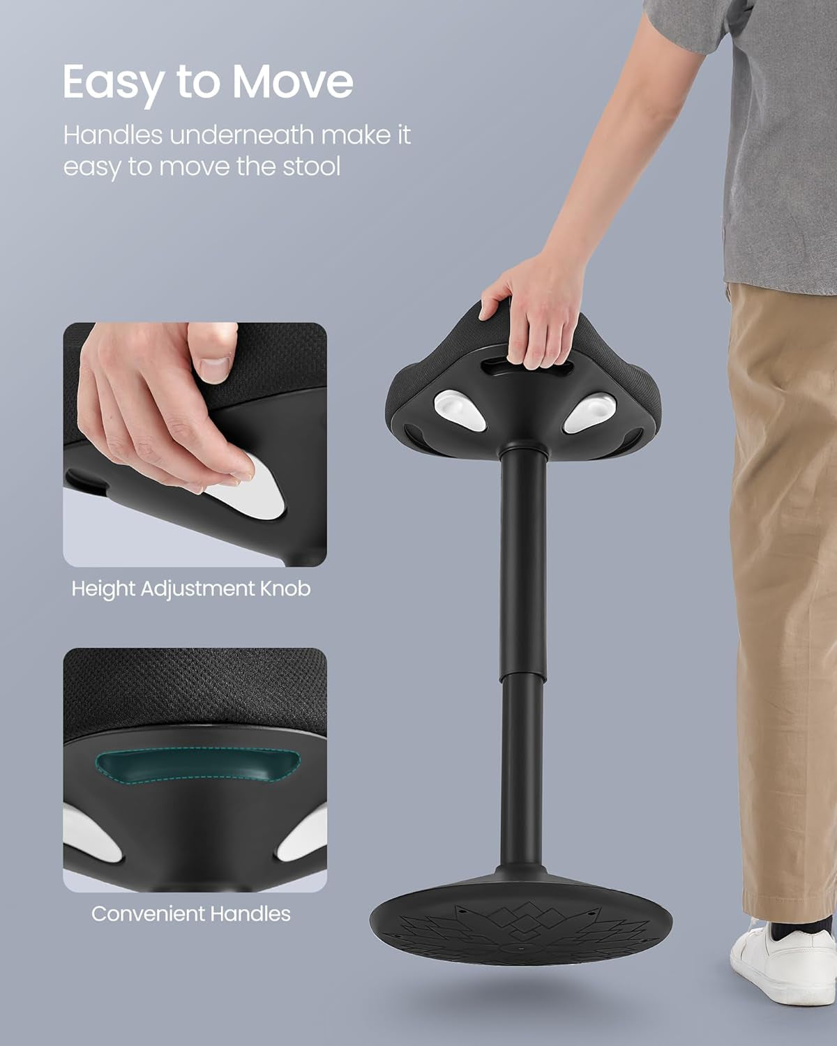 Ergonomic Wobble Stool, Height Adjustable Standing Desk Stool 23.3-33.1 Inches, Swivel Balance Chair with Non-Slip Base, Saddle Seat, for Active Sitting, Office, Home, Ink Black UOSC008B01