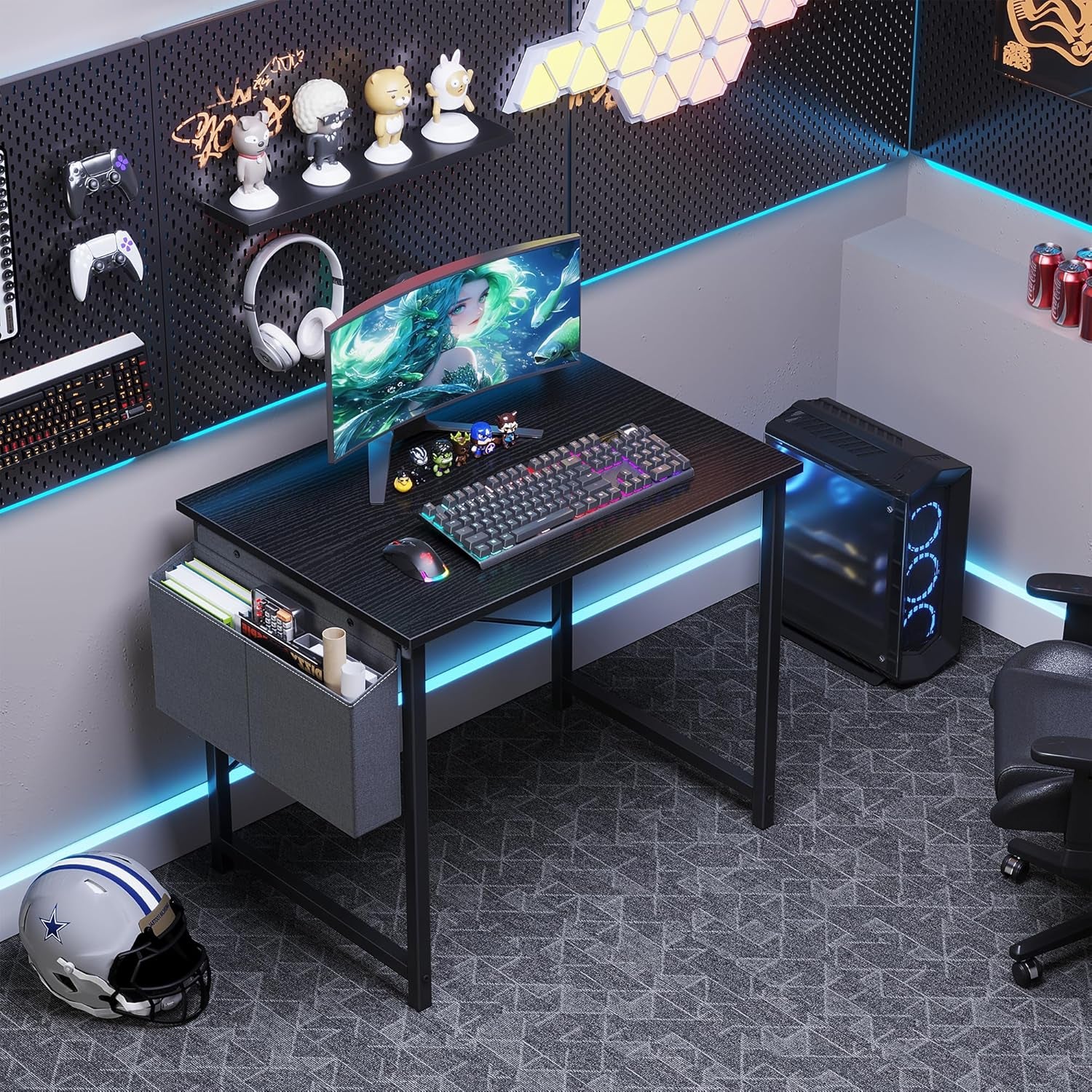 Computer Desk 31 Inch Home Office Desks for Small Spaces, Gaming Writing Study Work Table with Storage Bag for Bedroom, Black