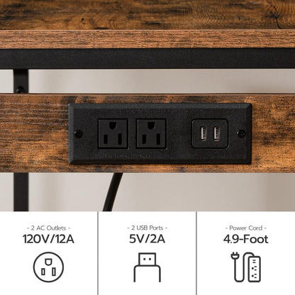 Bar Table and Chairs Set, 39.4" Dining Table Set with Power Outlet, 3-Piece Pub Table Set, Kitchen Bar Height Table with Stools of 2, Space Saving for Living Room, Rustic Brown BF45UBT01