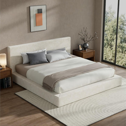 Airframe King Size Bed Frame with Headboard, Cloud Upholstered Platform Bed Frame, 5 Inch Foam Cushioned, No Box Spring, Easy Assembly(Beige Chenille)