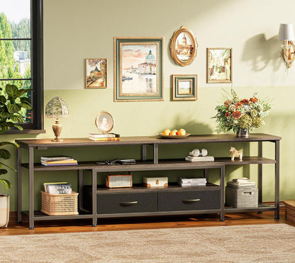 63 Inch LED TV Stand for 65 70 Inch TV, Entertainment Center with Open Shelves and Power Outlets, TV Console for Living Room, Media Console with Drawers, Black