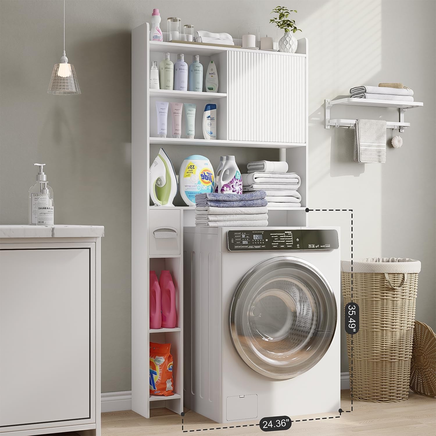 31.5" W over the Toilet Storage Cabinet with Sliding Door, Bathroom above Toilet Storage Cabinet with Adjustable Shelves, Toilet Paper Holder, Space Saver Cabinet for Bathroom, White