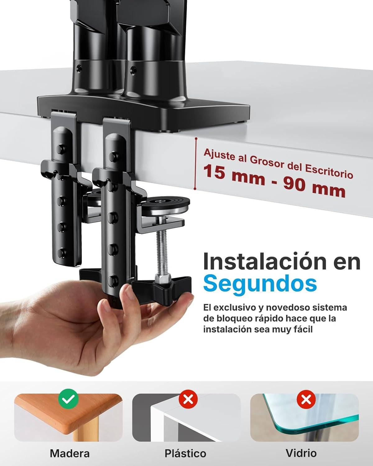 Dual Monitor Stand, Fully Adjustable Monitor Desk Mount for 13–32″ Computer Screens, Full Motion VESA 75X75/100X100 with C-Clamp & Grommet Base, Each Arm Holds 4.4 to 19.8 Lbs