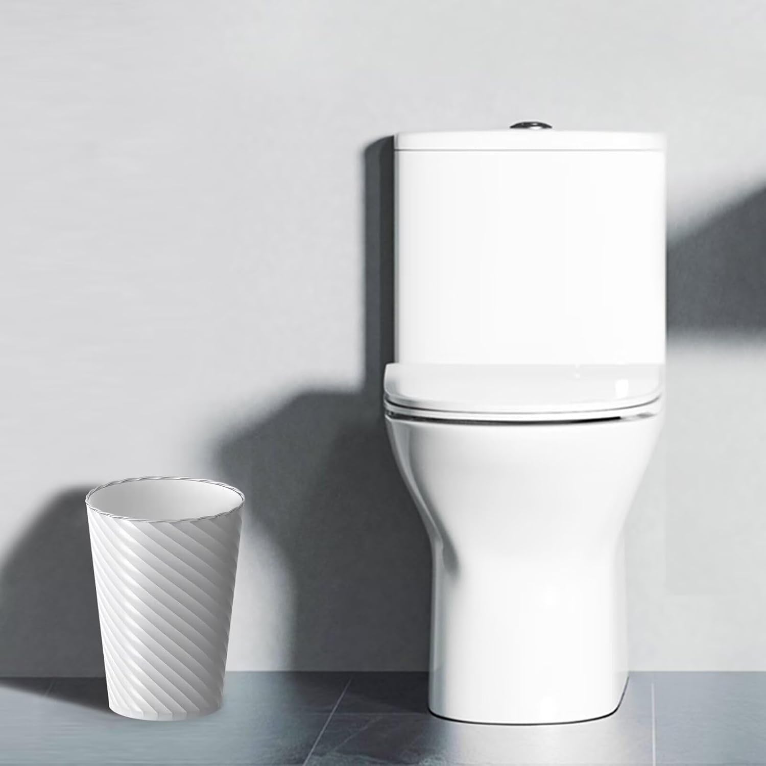 Bathroom Trash Can, 3 Pack 1.8 Gallons Small Trash Can with Trash Bags, Bathroom Garbage Can, Plastic Trash Bin, round Waste Basket for Living Room, Bedroom, Office, Kitchen, Compact Space (White)