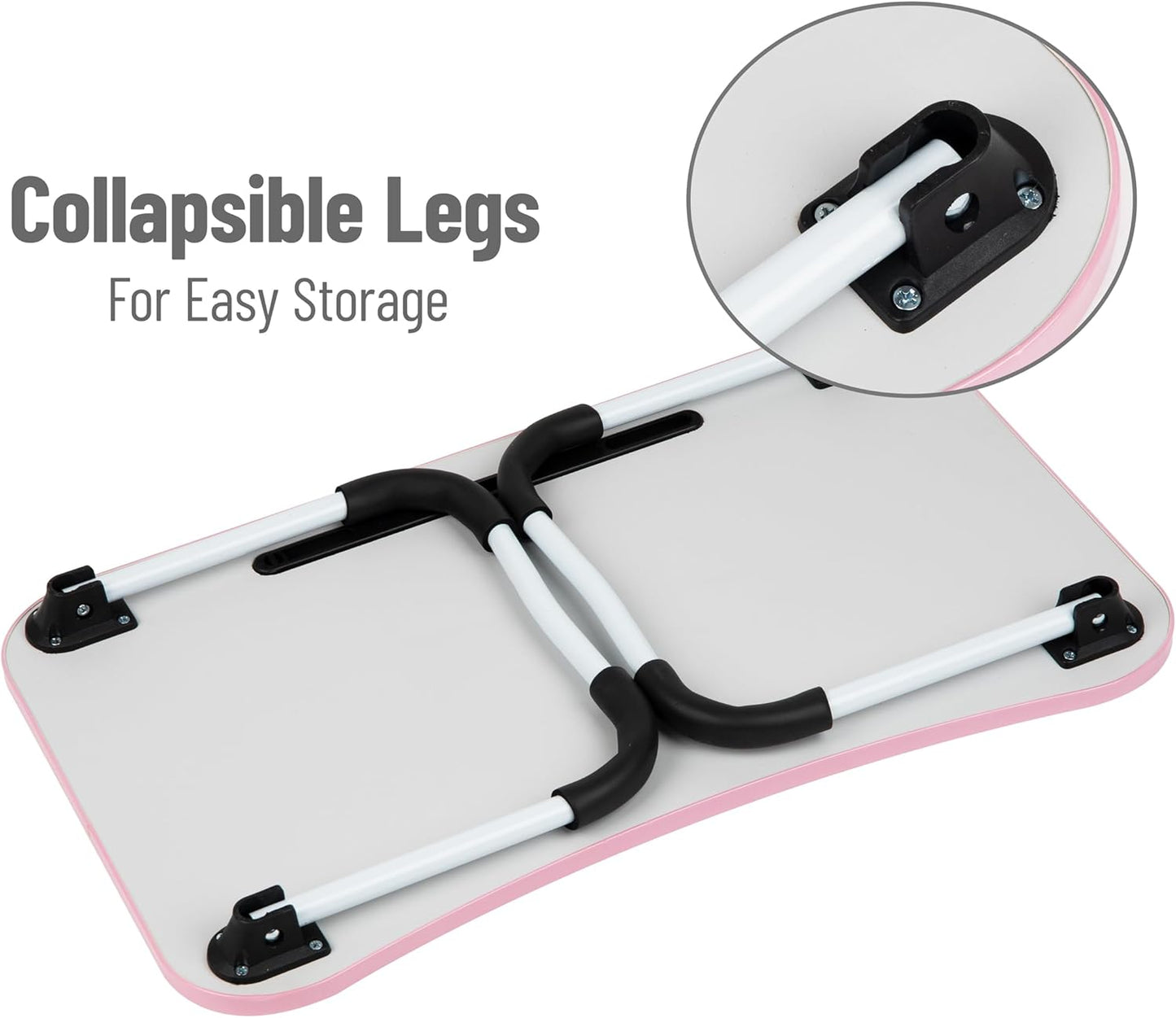 Lap Desk Laptop Stand, Bed Tray, Folding Legs, Couch Table, Portable, MDF, 23.25" L X 13.75" W X 10.5" H, Pink