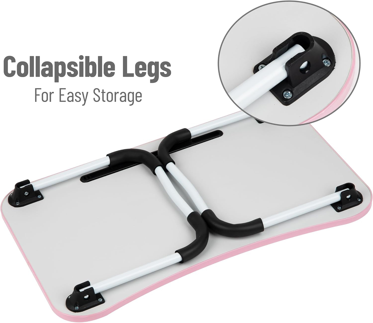 Lap Desk Laptop Stand, Bed Tray, Folding Legs, Couch Table, Portable, MDF, 23.25" L X 13.75" W X 10.5" H, Pink