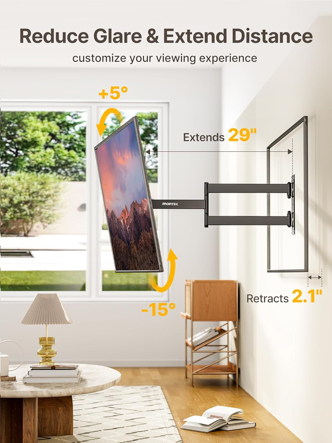 Long Arm TV Wall Mount for Most 23-65 Inch Tvs, 29 Inch Long Extension TV Mount Swivel and Tilt, Full Motion Wall Mount Tv Bracket Fit Max VESA 400 X 400Mm, up to 77 Lbs