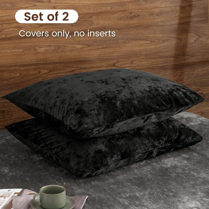 Truly Velvet Pillowcases King Size, No Insert, 2 Pack Ultra Soft Breathable Pillow Shams Covers with Envelope Closure, 20" X 36" Luxury Cozy Warm Fuzzy Flannel Pillow Cases, Black