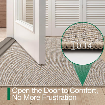 Ultra Thin Indoor Door Mat for Entrance 24"X36", Non Slip Entryway Mat, Low Profile Doormat, Unique Herringbone Design Carpet for Inside, Patio, Porch, Beige