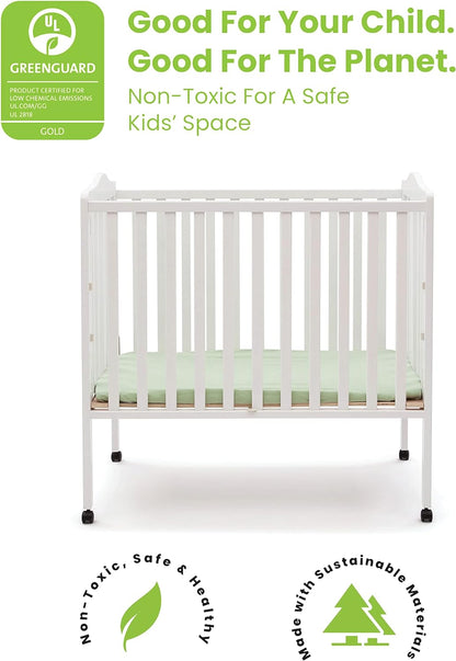 Folding Portable Mini Baby Crib with 1.5-Inch Mattress - Greenguard Gold Certified, White