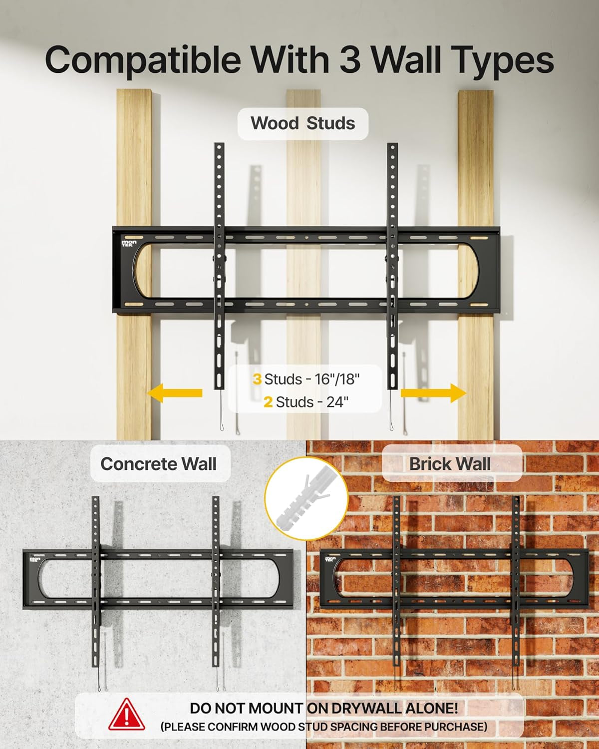 Heavy Duty Tilting TV Wall Mount for 60–120” Large Tvs up to 300 Lbs, 4X Safety Tested, 10° Tilt for Glare-Free Viewing, Low Profile Slim Bracket, Max VESA 900X600, Fits 16”/18”/24” Studs