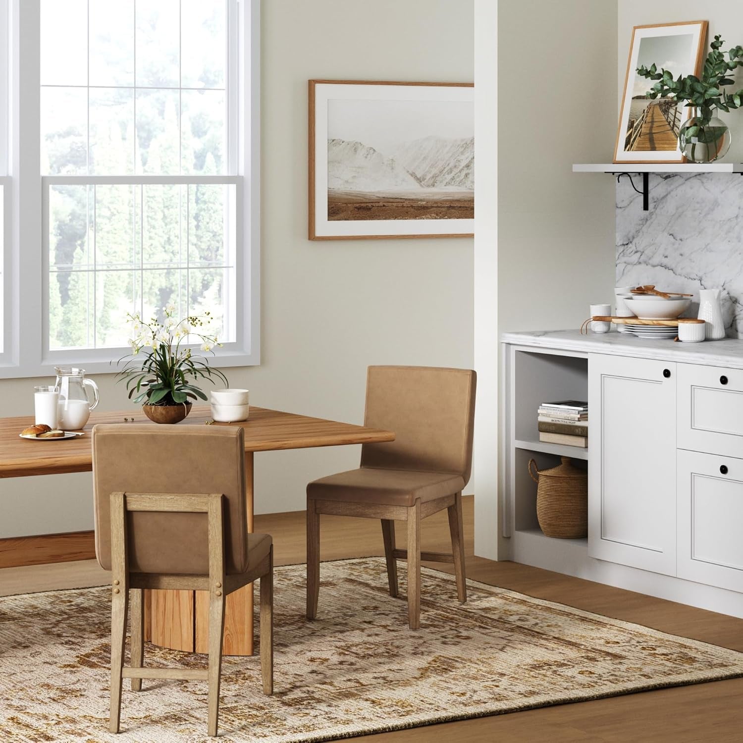 Gracie Modern Dining Chair with Cushion, Upholstered Dining Chair with Solid Wood Frame, Light Brown, Set of 2