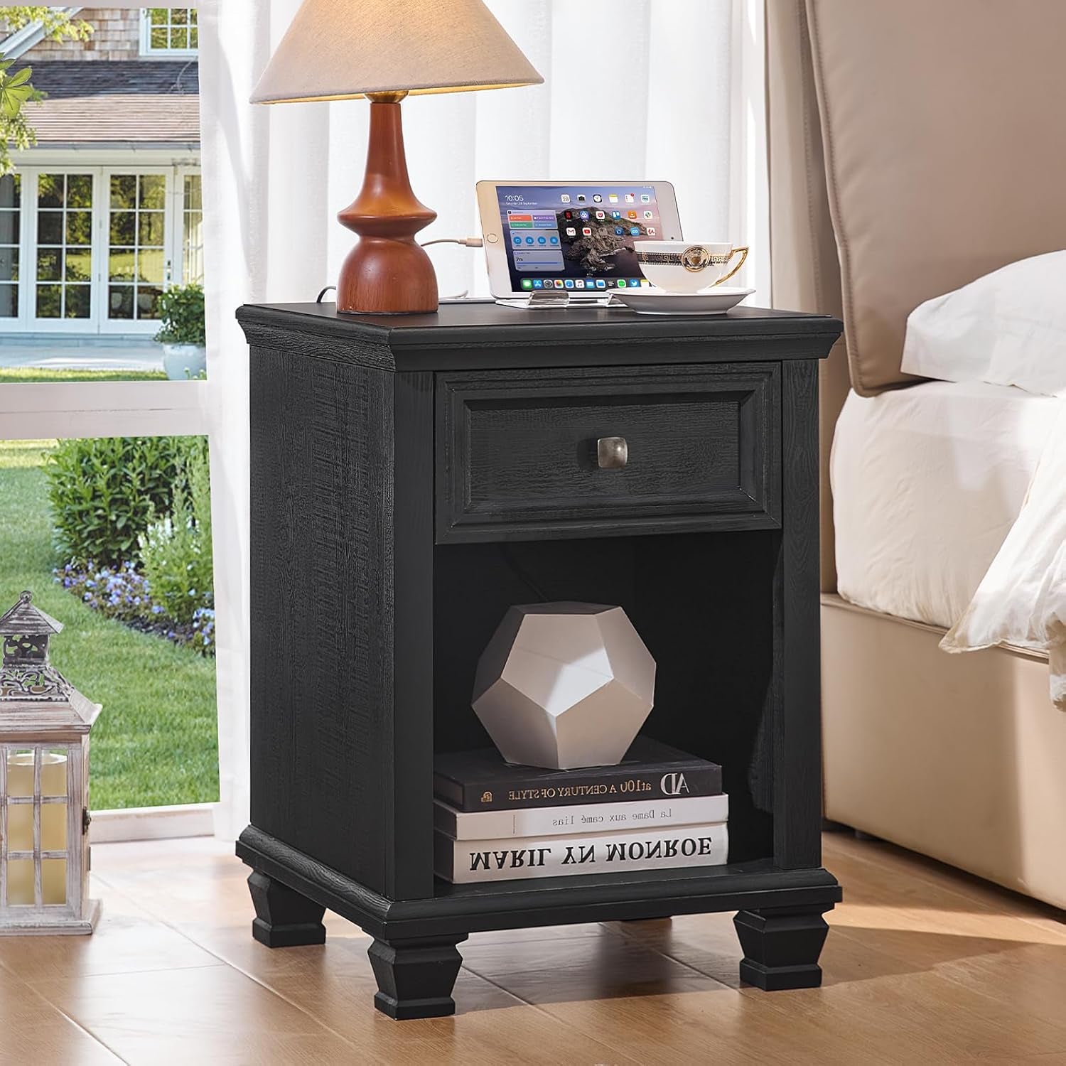Farmhouse Bedroom Dresser and Nightstand Set, 7 Drawer Dresser & 1 Drawer Nightstand Set, Rustic Wood Bedroom Furniture Set for Home, Hallway, Black