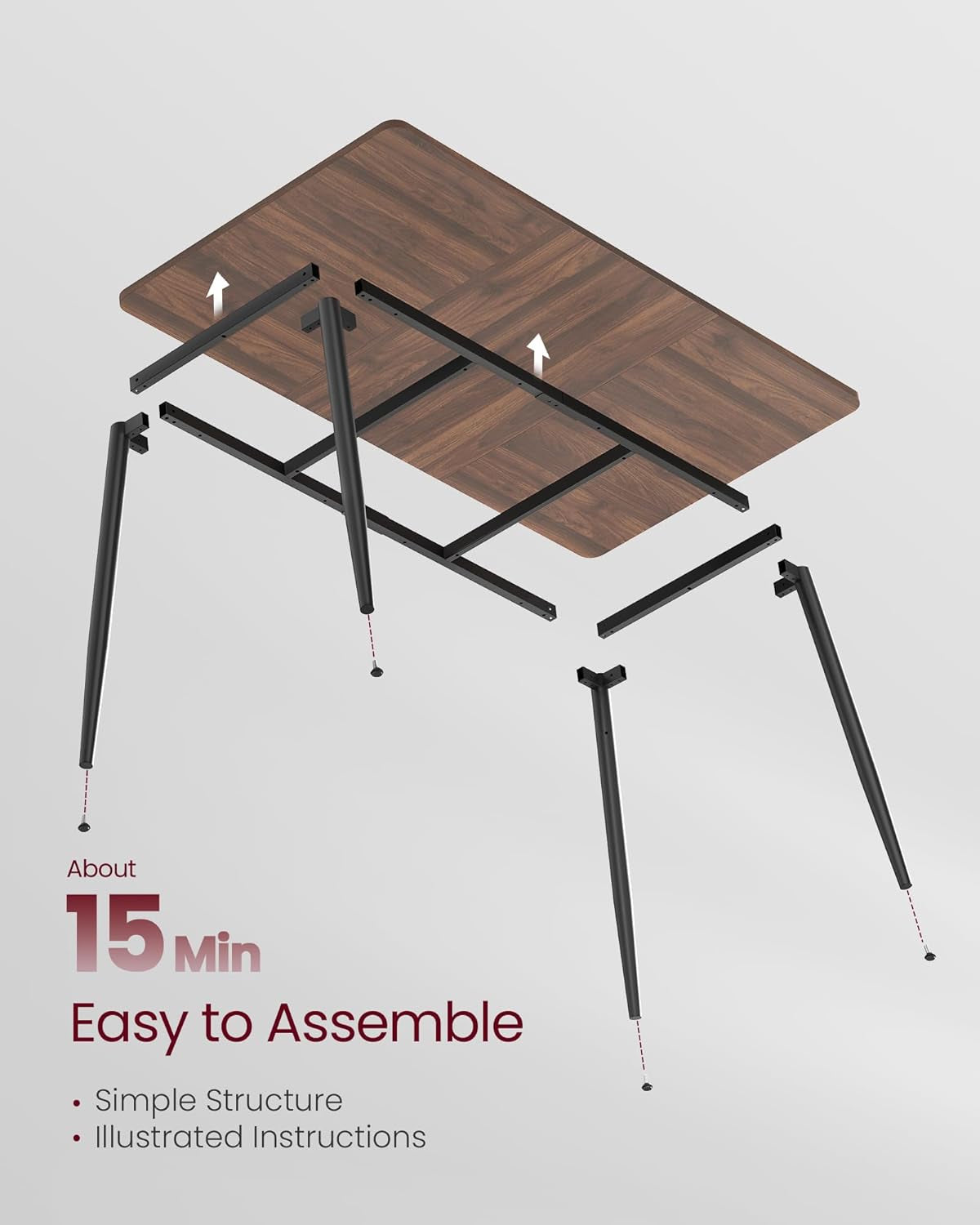Dining Table for 4-6 People, Modern Farmhouse Dining Room Table, Quick Assembly, Heat-Resistant Tabletop, 55.1 X 29.5 X 29.5 Inches, for Kitchen, Natural Walnut and Ink Black UKDT100K02V2