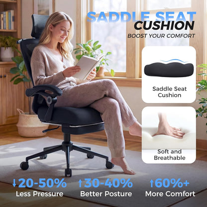 Ergonomic Office Chair with Footrest - Adjustable Lumbar Support & Headrest, 90-160° Reclining Mesh Back Computer Chair - Home Office/Gaming, 350Lbs Capacity