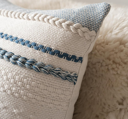 Boho Throw Pillow Covers 18X18 Inch Set of 2, Blue Textured Decorative Couch Pillow Cases for Farmhouse Home Decor, Accent Cushion Cover for Sofa, Bed, Living Room, Bedroom
