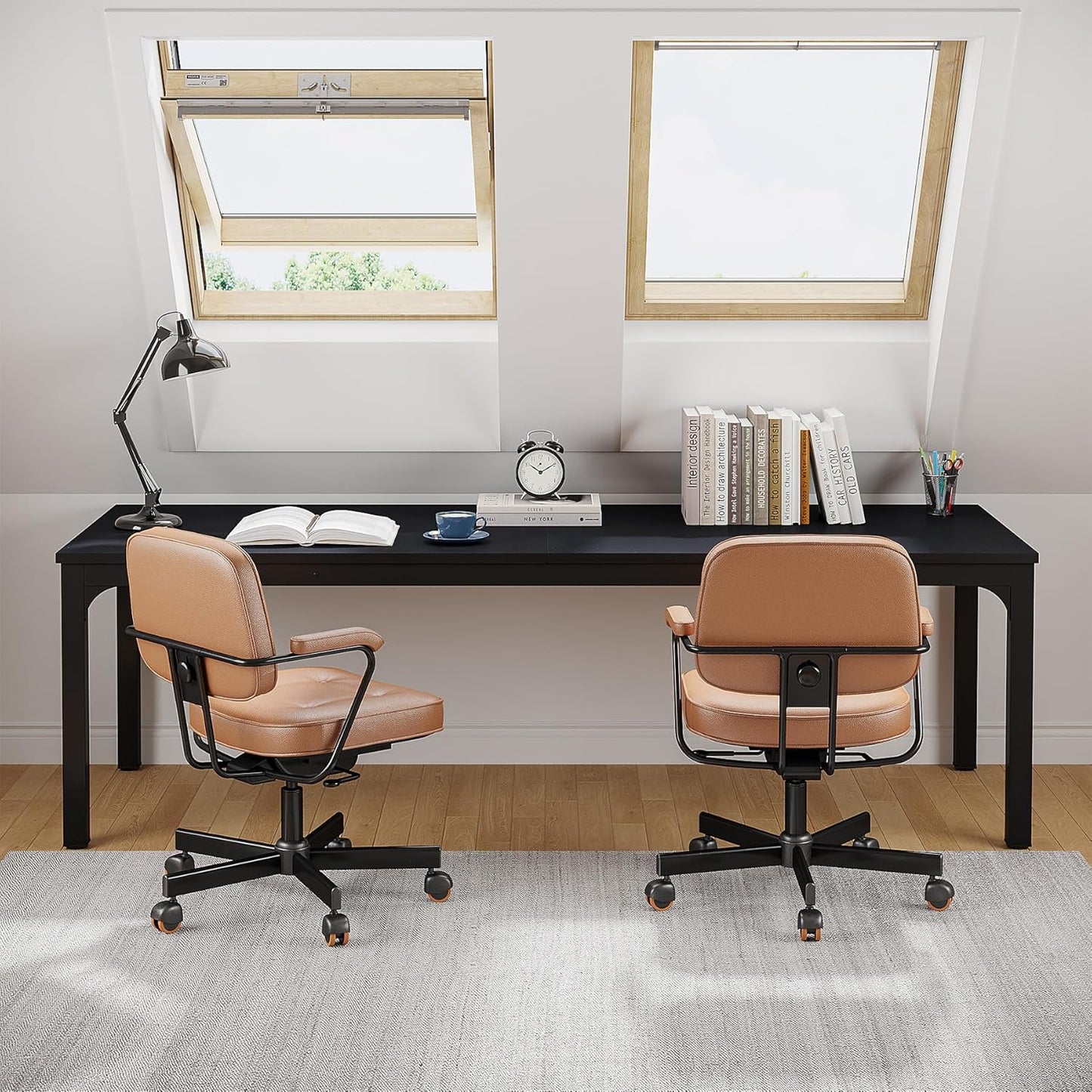 2-Person Home Office Desk, 78.7" Extra Long Modern Desk, Double Workstation for Home Office, Work Desk for Two People (Walnut)