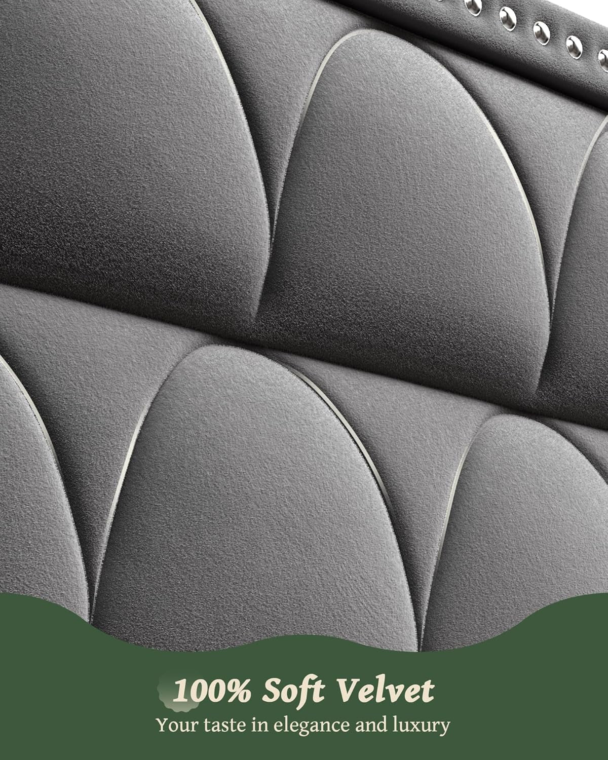 King Size Bed Frame with 56" Headboard - Velvet Upholstered Wingback Platform Bed Frame, Noise Free, Sturdy Wooden Slat Support (Deep Gray, King)