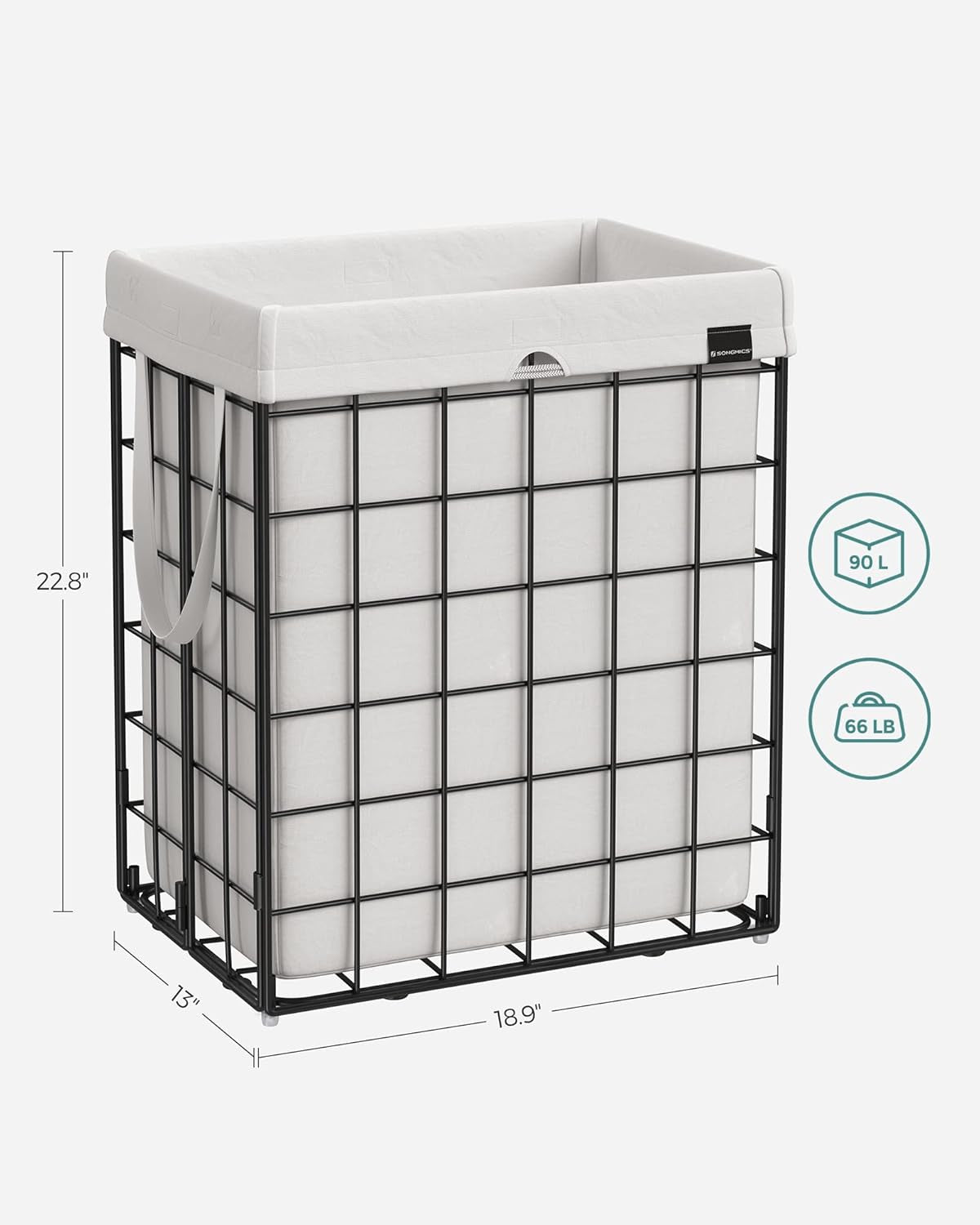 Laundry Hamper, 23.8 Gal. (90L) Laundry Basket, Collapsible Clothes Hamper, Black and White ULCB190W01