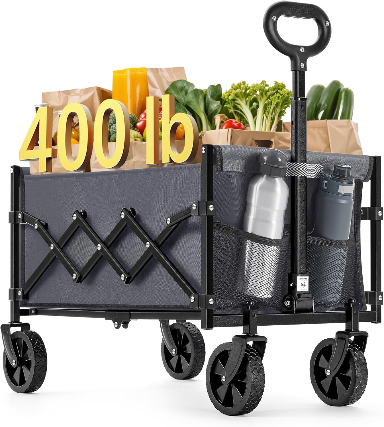 Small Collapsible Wagon with 400 Lb Dynamic Weight Capacity, Foldable Wagon Cart, Folding Camp Cart with Wheels, for Outdoor, Yard, 90 L, Slate Gray UGFW909G01