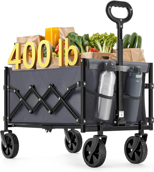 Small Collapsible Wagon with 400 Lb Dynamic Weight Capacity, Foldable Wagon Cart, Folding Camp Cart with Wheels, for Outdoor, Yard, 90 L, Slate Gray UGFW909G01