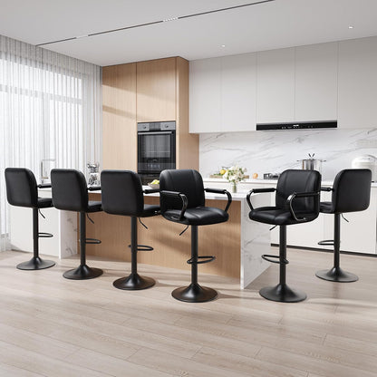Set of 2 Modern Bar Stools with Backs - Adjustable High Chairs for Kitchen Island, Barstools for Home Bar, Island Stools, Sillas Altas Para Barra De Cocina, Black PU Leather