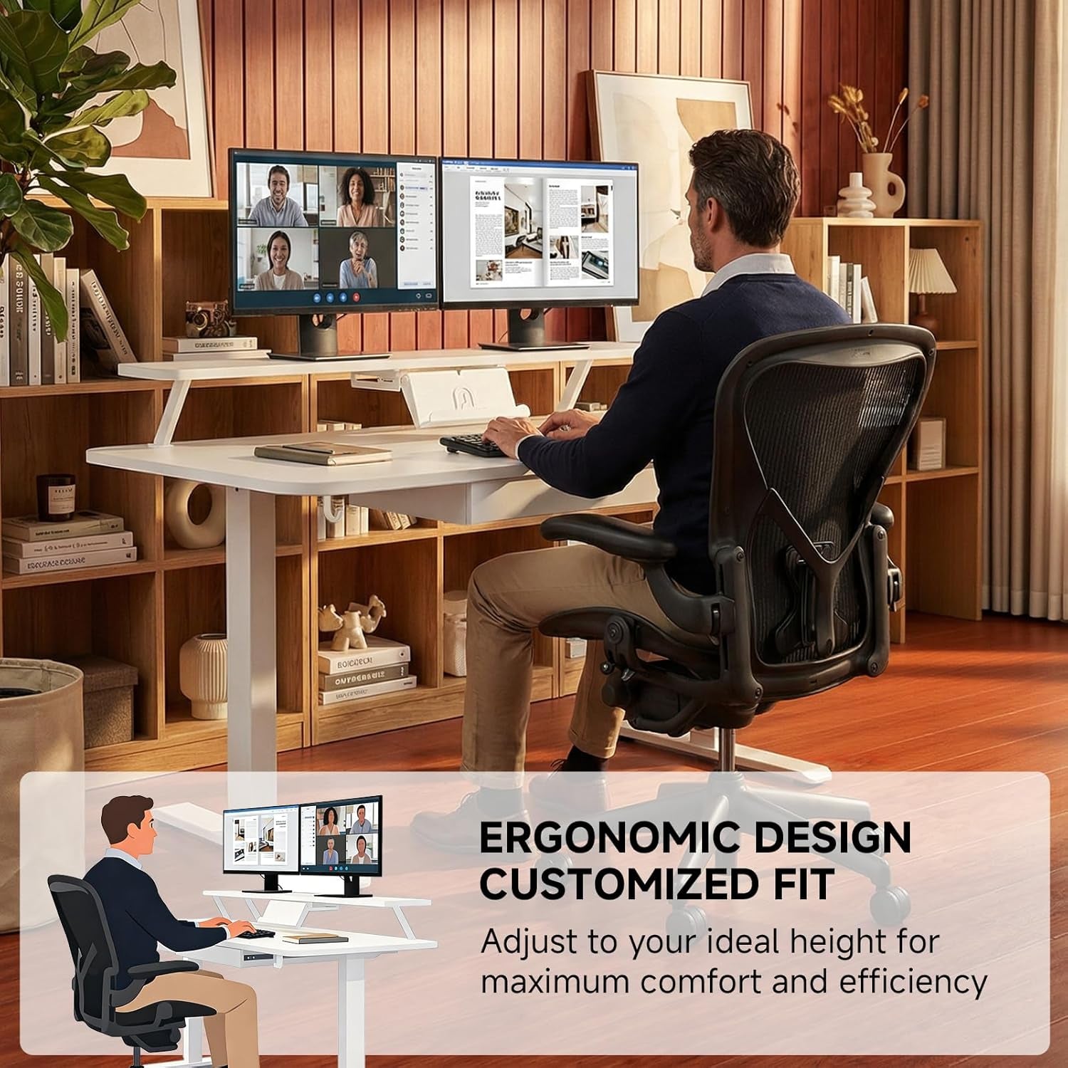 Electric Standing Desk with Drawers, 48 X 24 Inches Height Adjustable Computer Desk with Monitor Stand, Laptop Stand, Home Office Sit Stand up Desk with Memory Preset, White