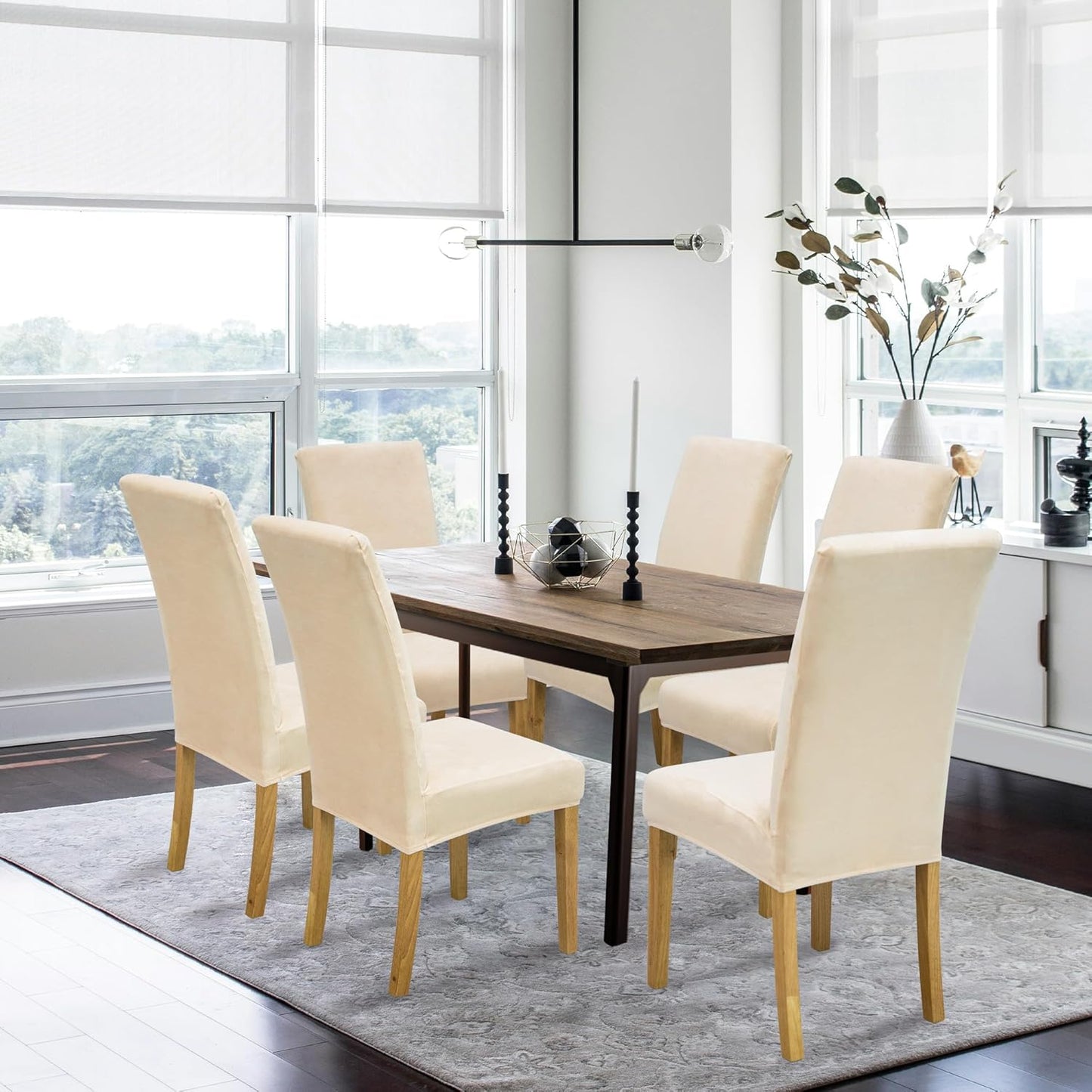 Velvet Dining Chair Covers,Dining Room Chair Covers Set of 4,Stretch Kitchen Chair Cover,Soft Washable Dining Chair Cover,Parsons Chair Slipcovers Protective,For Home,Restaurant,Banquet (Cream)