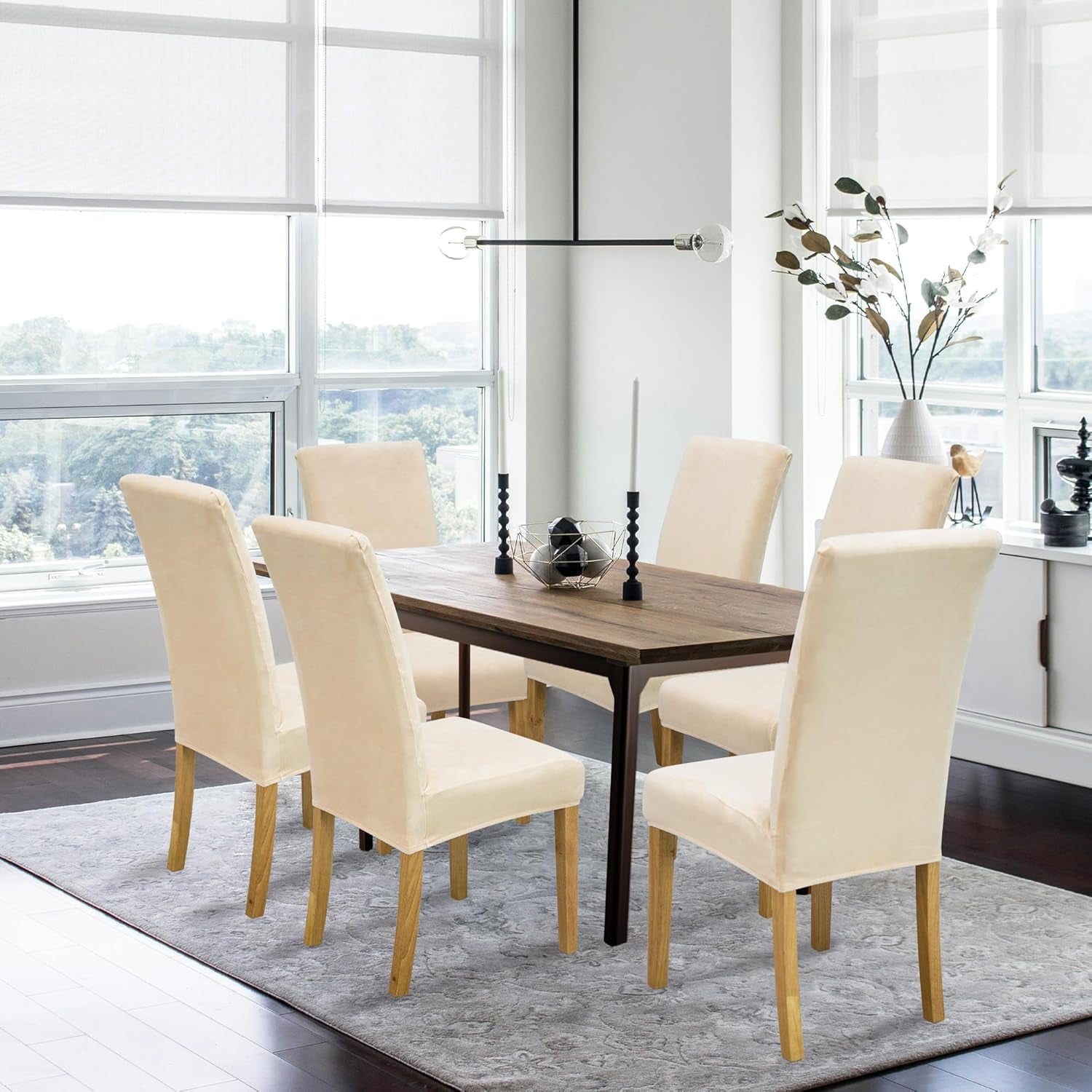 Velvet Dining Chair Covers,Dining Room Chair Covers Set of 4,Stretch Kitchen Chair Cover,Soft Washable Dining Chair Cover,Parsons Chair Slipcovers Protective,For Home,Restaurant,Banquet (Cream)