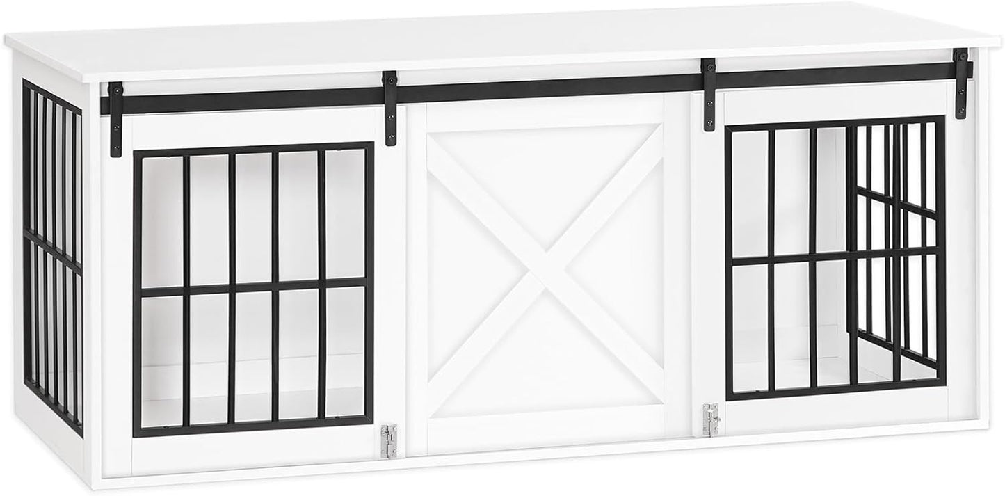 Dog Crate Furniture for 2 Dogs, 63" Heavy Duty Dog Kennel with Sliding Barn Door, Wooden Double Dog Crate with Divider for Small Medium Dogs, Indoor Dog Cage TV Stand, White DCHW16001N1