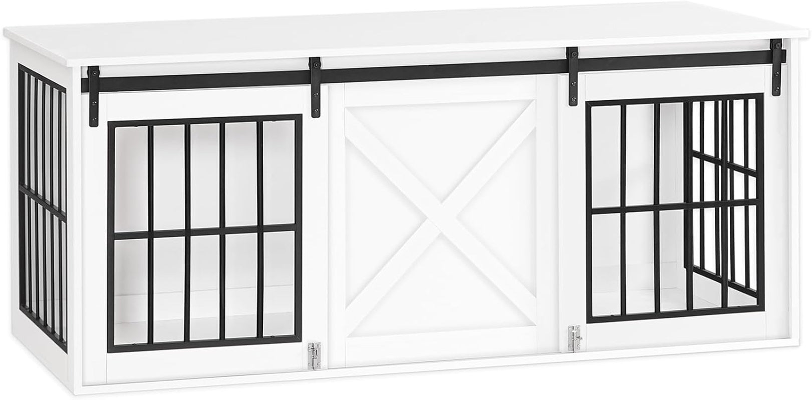 Dog Crate Furniture for 2 Dogs, 63" Heavy Duty Dog Kennel with Sliding Barn Door, Wooden Double Dog Crate with Divider for Small Medium Dogs, Indoor Dog Cage TV Stand, White DCHW16001N1
