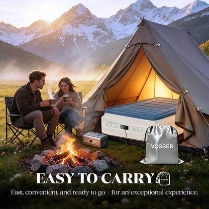 Queen Air Mattress with Built-In Pump,18'' Raised Blow up Mattress, Leak-Proof Air Bed with Storage Bag, Flocked Top Inflatable Mattress for Home, Camping & Guests, I-Beam, Colchon Inflable