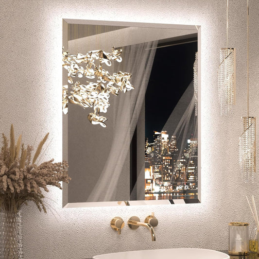30 X 36 Inch Backlit Bathroom Mirror with Lights, Light up Mirror with Beveled Edge, Ul-Listed Driver, HD Tempered Glass, 3000K/4500K/6500K, Defogging, Dimmable, Frameless LED Vanity Mirrors