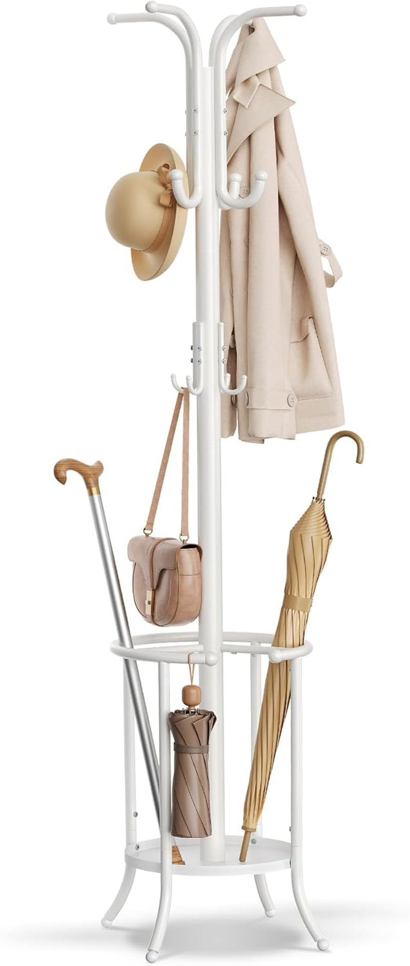Coat Rack Freestanding, Coat Rack with Umbrella Holder with 12 Hooks, for Entryway, Hallway, Living Room, Bedroom, Ink Black URCR011B01