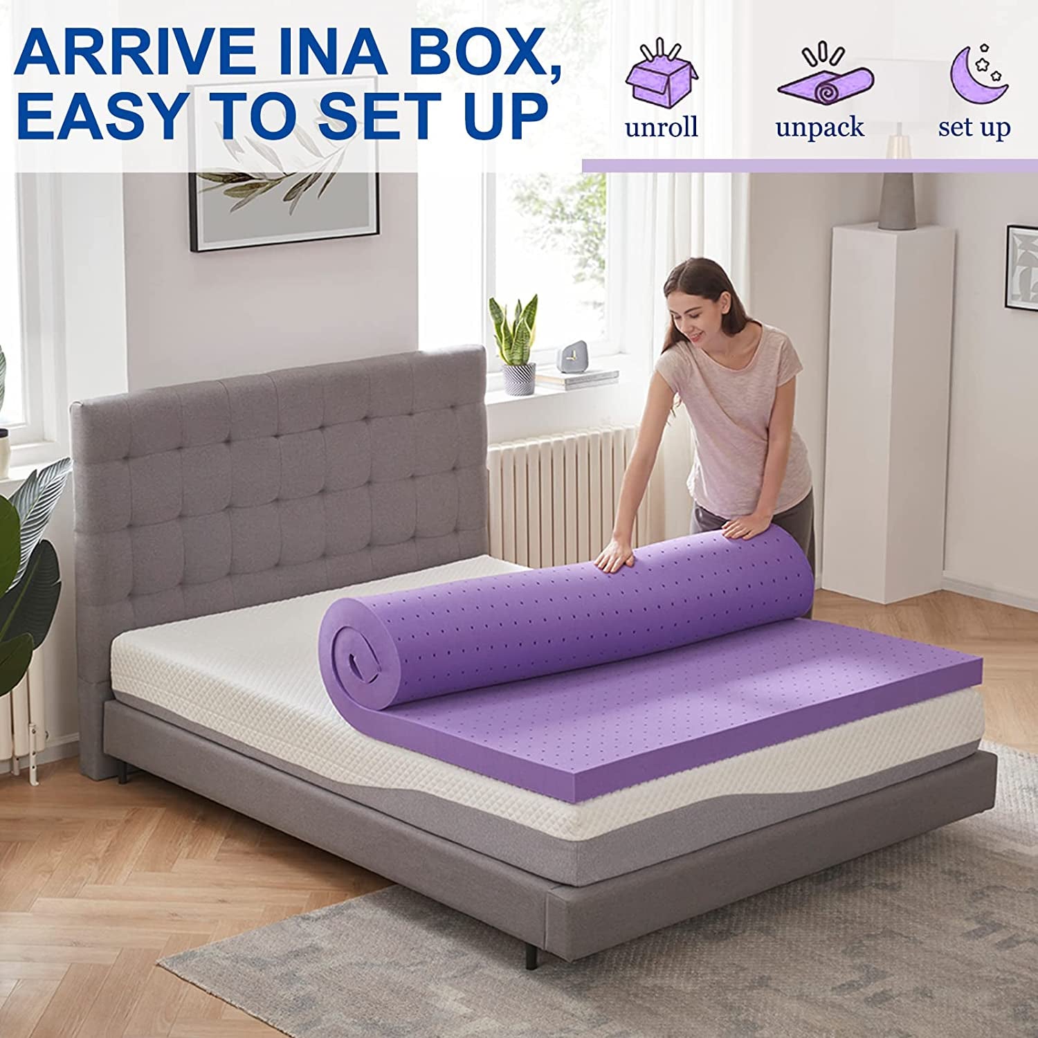 2 Inch Gel Memory Foam Mattress Topper Ventilated Soft Pressure Relieve Mattress Pad, Breathable Bed Topper, Certipur-Us Certified, Twin Size