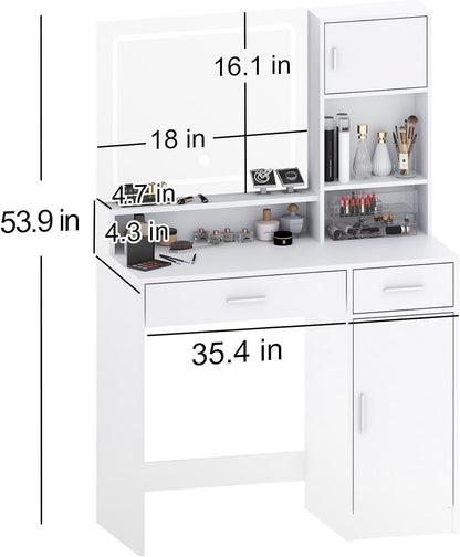 Vanity Desk with Mirror and LED Light Strip,Dressing Table with Large Drawer, 3 Level Storage Dresser & 3 Lighting Modes Adjustable Brightness, Suitable for Bedroom