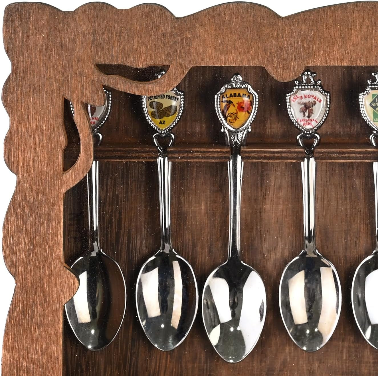 Wooden 30-Souvenir Spoon Display Case Cabinet, Wall-Mounted Tea Spoon Rack with Tempered Glass Suitable for Collection Display, 13.4W X 2.6D X 15.7H In