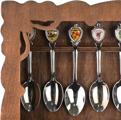 Wooden 30-Souvenir Spoon Display Case Cabinet, Wall-Mounted Tea Spoon Rack with Tempered Glass Suitable for Collection Display, 13.4W X 2.6D X 15.7H In