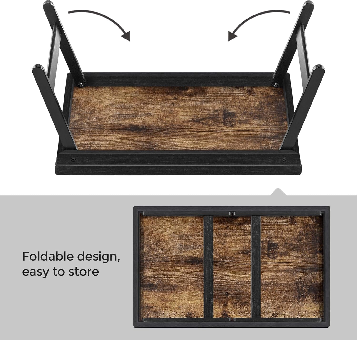 Bed Tray Table with Bamboo Folding Legs, Sofa Breakfast Tray, Serving Tray with Groove for Phone Tablet, Rustic Dark Brown ULLD111B01