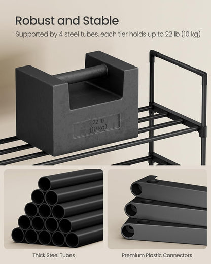 Shoe Rack, 10-Tier Shoe Organizer, Metal Storage Shelf, Upright or Upside Down, for 11-22 Pairs, for Entryway, 11.8 X 17.7 X 68.5 Inches, Black ULSA25BK