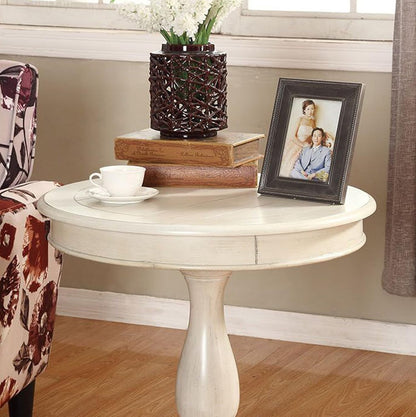 Rene round Wood Pedestal Side Table, Antique White