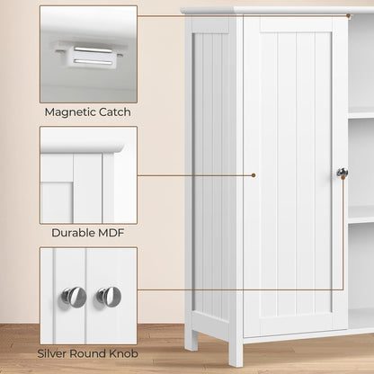 Bathroom Floor Cabinet, Modern Storage Freestanding Organizer Cabinet with Adjustable Shelves & Double Doors, 3-Tier Home Living Room Furniture, White