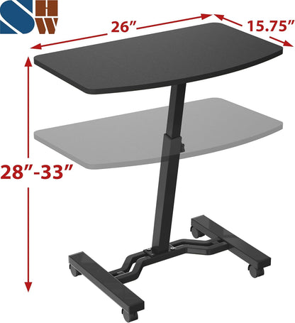 Mobile Height Adjustable Laptop Rolling Cart with Height Adjustment from 28" to 33", Black