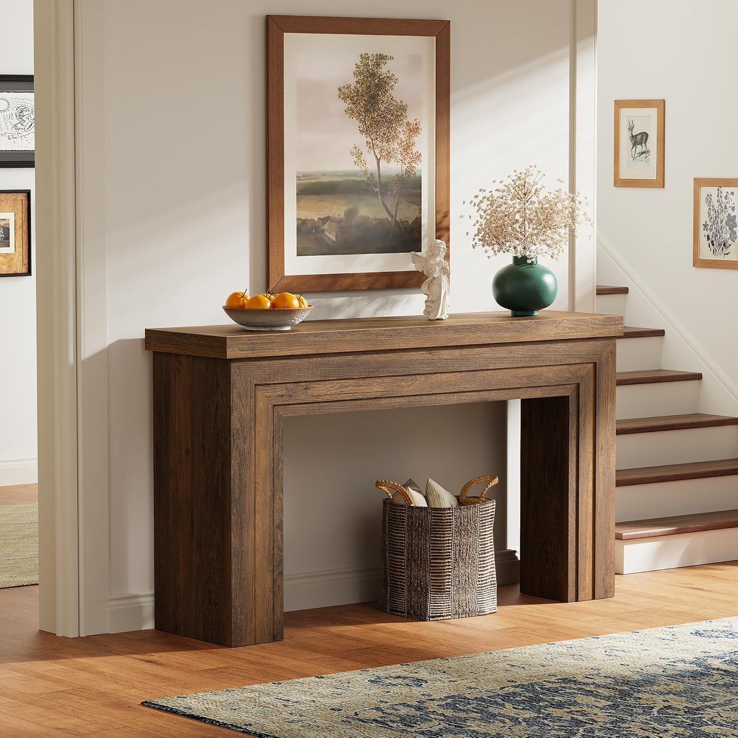 54 Inch Entryway Table, Retangular Console Table with Storage, Farmhouse Sofa Table behind the Couch, Long for Entrance, Hallway, Foyer, Living Room, Rustic Brown