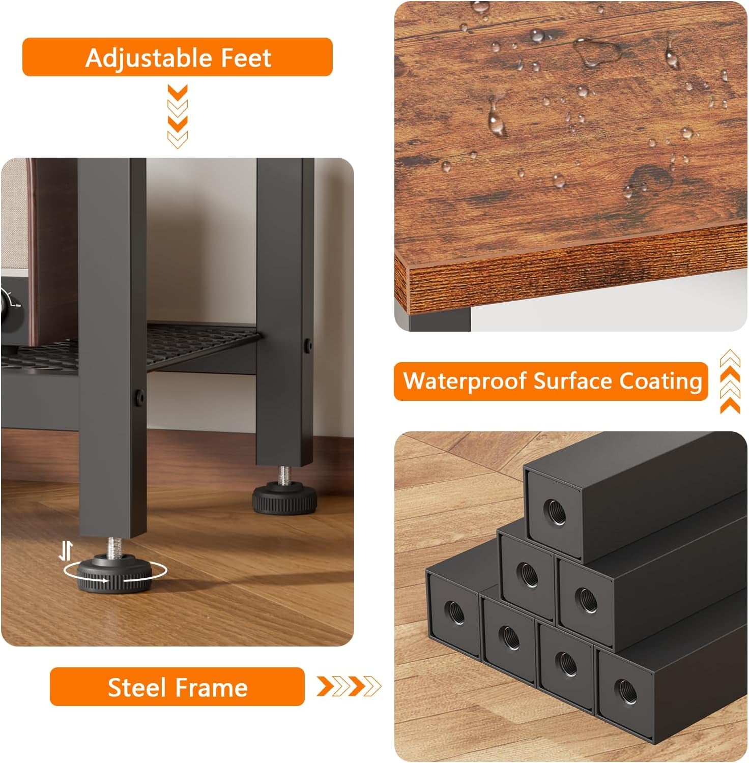 TV Stand with Power Outlets, Small Entertainment Center with Open Storage Shelves, Media Console Center for Tvs up to 50 Inch, Television Stands for Living Room/Bedroom, Rustic Brown