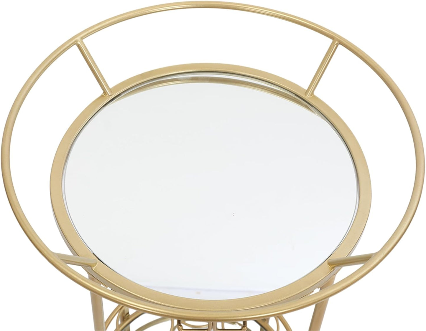 round Gold Rolling Bar Cart Wine Rack and Lockable Casters,2 Mirrored Shelves Serving Cart for Kitchen, Club, Living Room