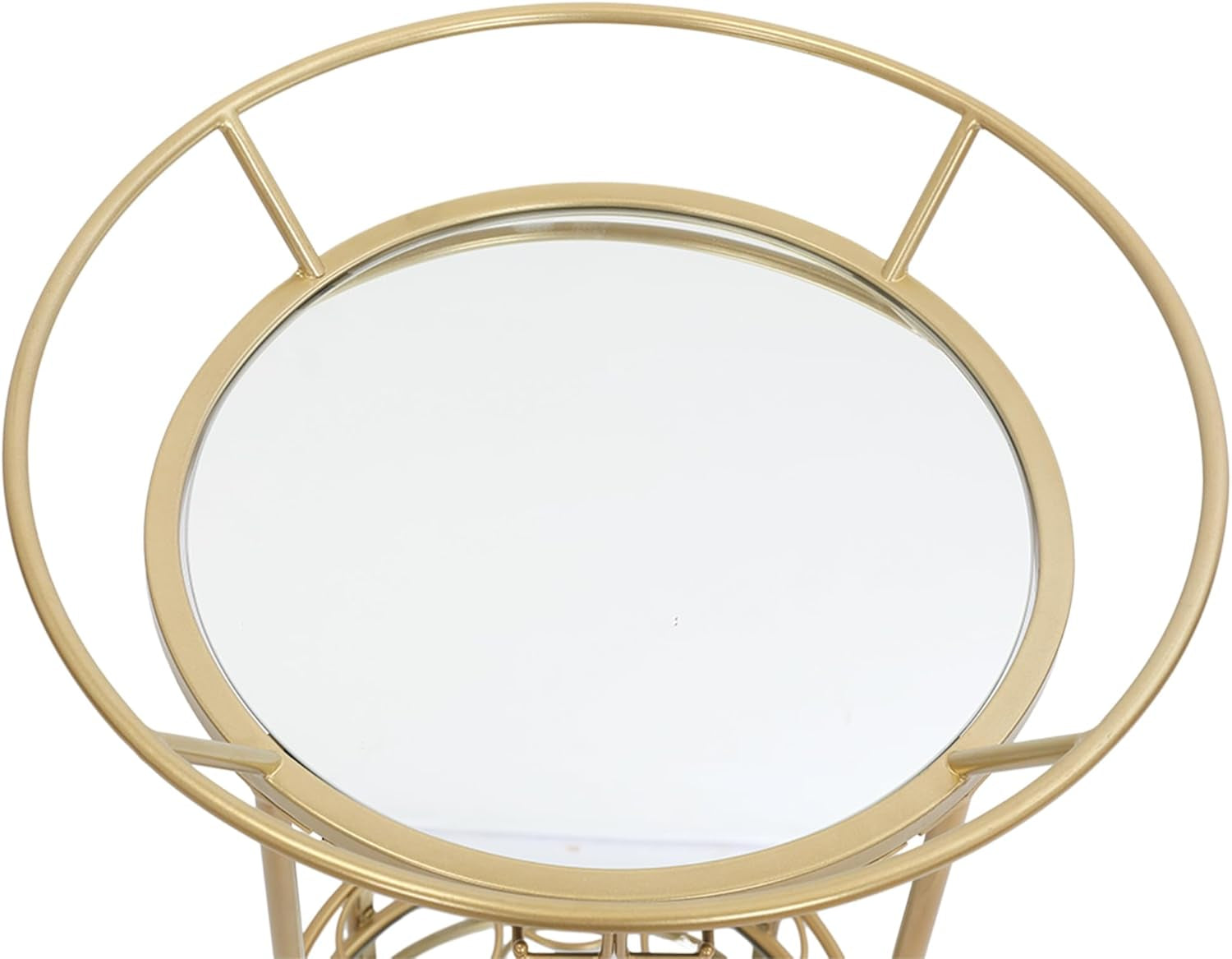 round Gold Rolling Bar Cart Wine Rack and Lockable Casters,2 Mirrored Shelves Serving Cart for Kitchen, Club, Living Room