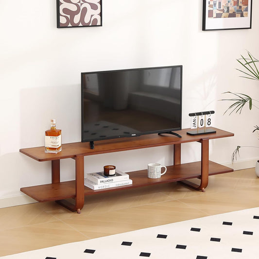 TV Stand with Storage for Tvs up to 65'', Bamboo TV Console Entertainment Center with 2 Open Shelf, Mid Century Modern Media Console for Living Room, Bedroom, Walnut