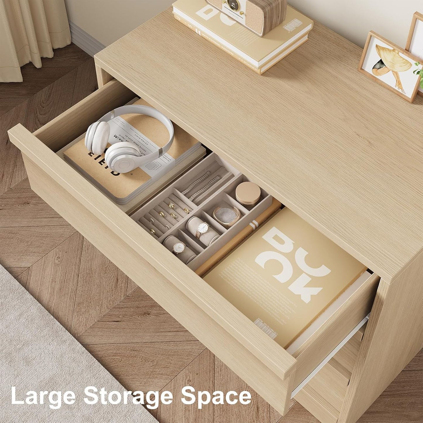 3 Drawer Dresser for Bedroom, Natural Oak Nightstand 3 Chest of Drawers with Large Storage, Small Modern Bedside End Table for Living Room, Nursery, Entryway